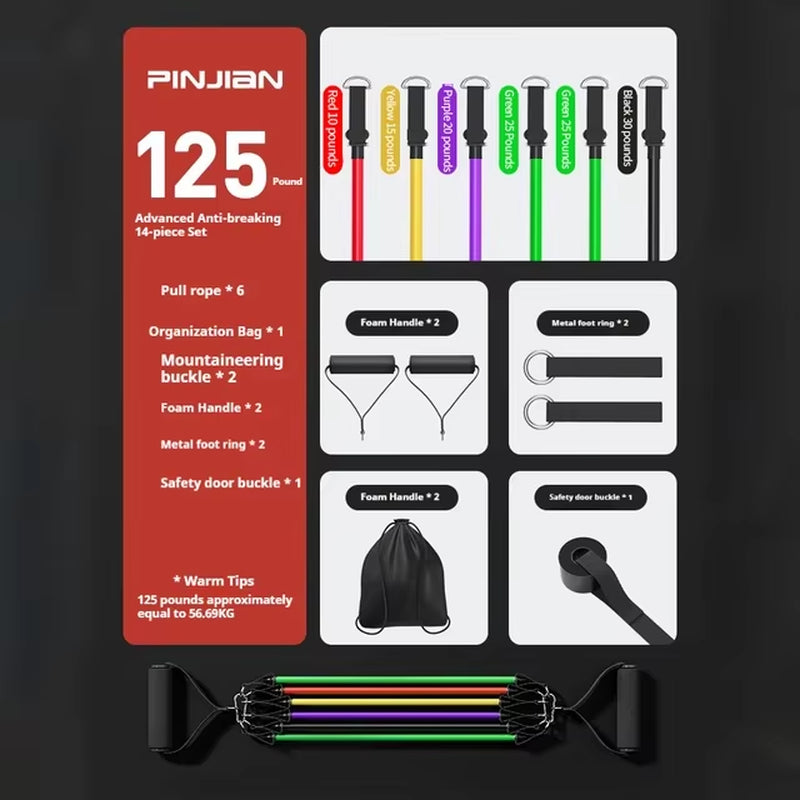 10-14Pcs/1Set Bodybuilding Resistance Bands Tensioner Muscle Training Belt Elastic Bands Portable Fitness Equipment